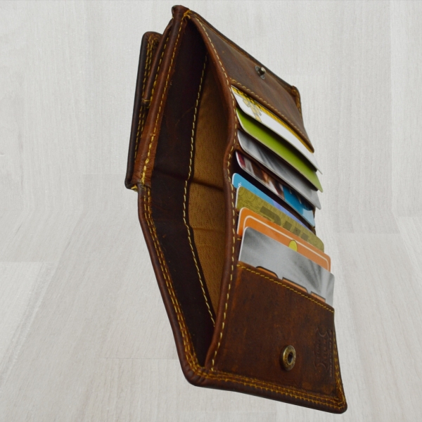 flevado Geldbörse Unisex Wiener Schachtel RFID Schutz Echt Leder (braun)